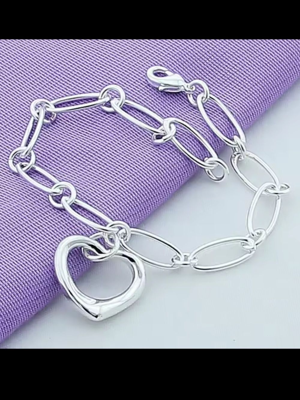 Chain link bracelet with heart pendant in 925 sterling silver - Picture 7 of 8